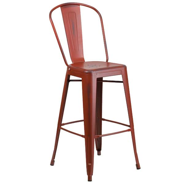 Flash Furniture 30 in. Distressed Kelly Red Metal Bar Stool