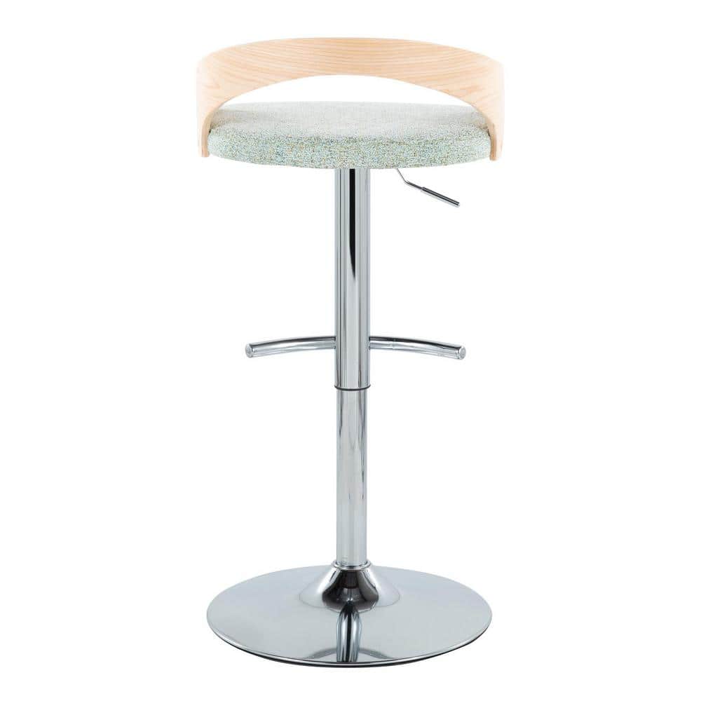 Set of 2 Green Adjustable Swivel Barstools with Wood Back