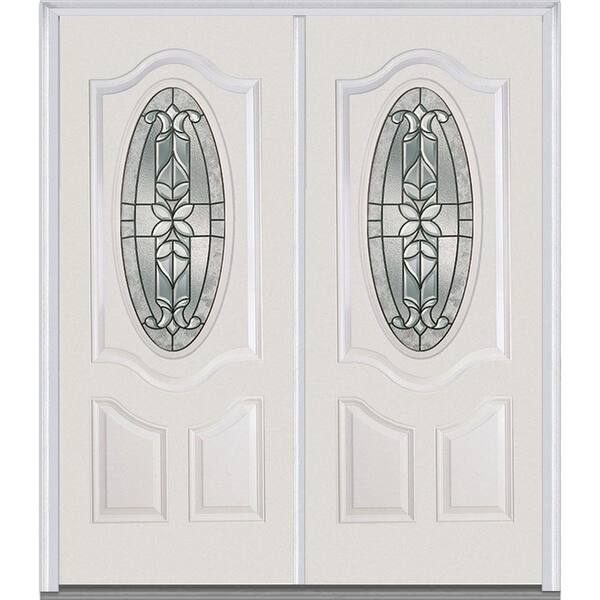 MMI Door 72 in. x 80 in. Cadence Right-Hand Inswing Oval Lite Decorative 2-Panel Painted Fiberglass Smooth Prehung Front Door