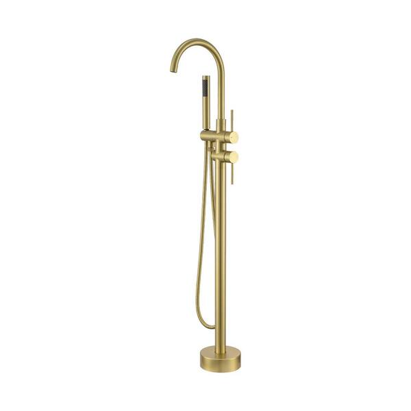 Flynama 2-Handle Freestanding Tub Faucet Bathtub Filler with Hand Shower in Gold