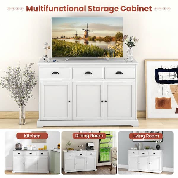 FUFU&GAGA Contemporary White Console Table with Drawer - Multi-Functional Kitchen Cabinet and Chic Style Buffet Sideboard