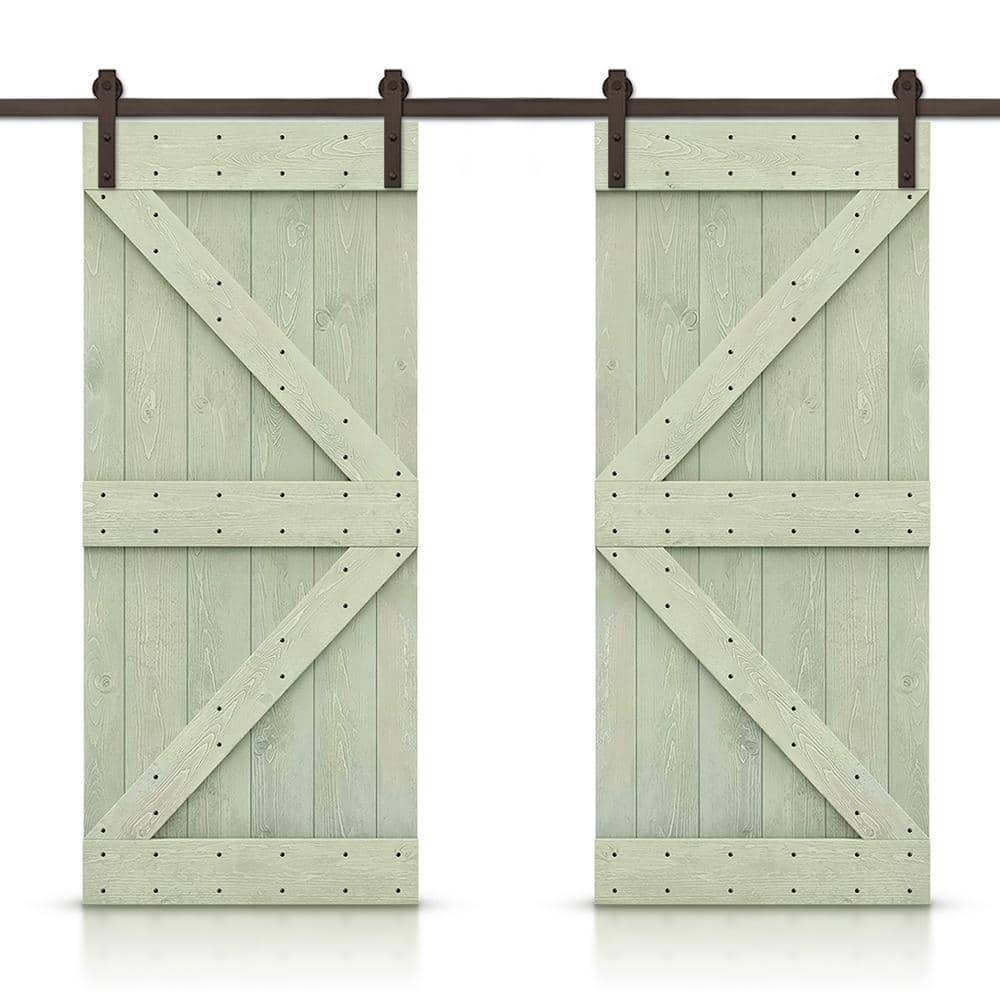 K 92 in. x 84 in. Sage Green Stained DIY Solid Pine Wood Interior Double Sliding Barn Door with Hardware Kit price history on PriceWatchPro