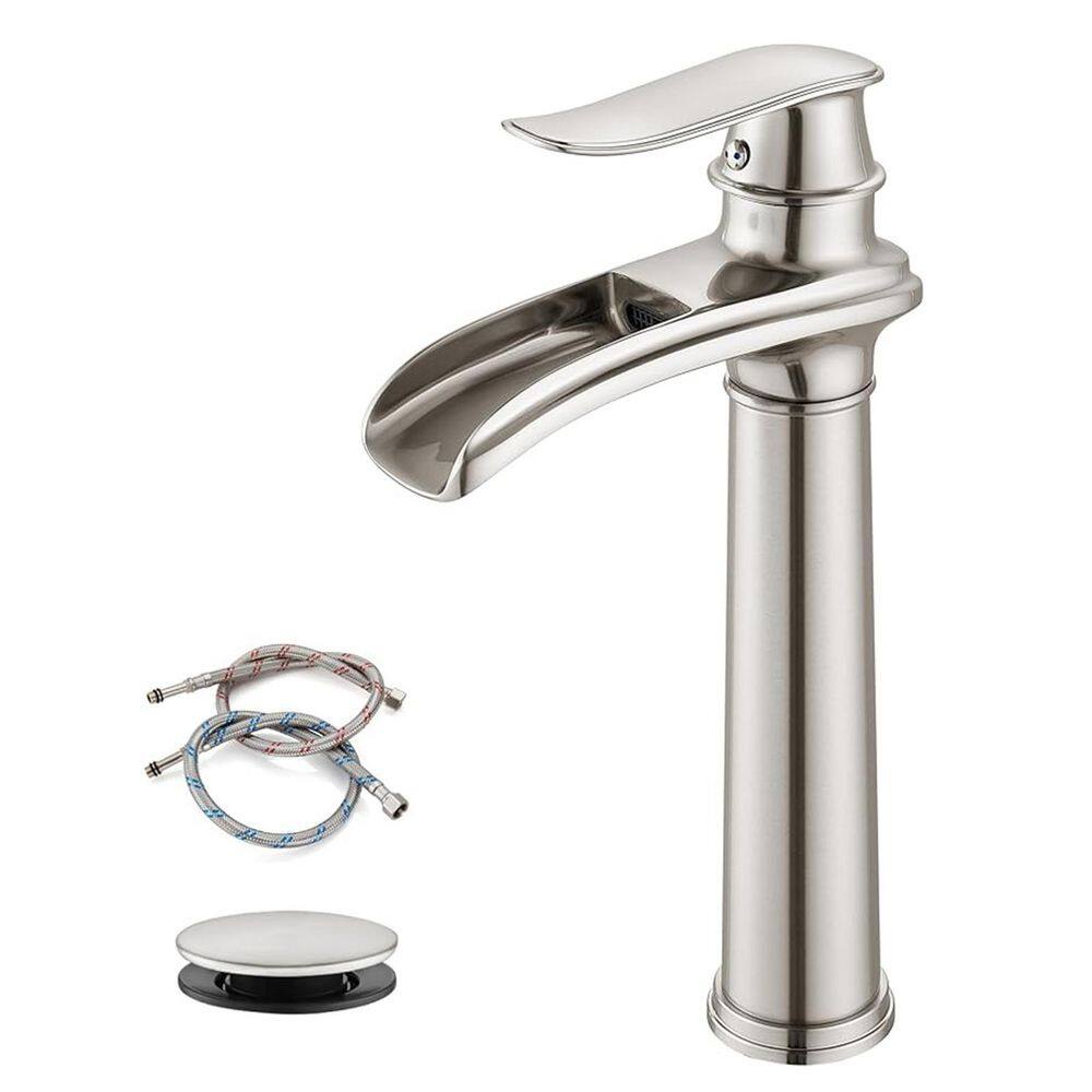 Waterfall Single Handle Single Hole Tall Spout Bathroom Vessel Sink Faucet 