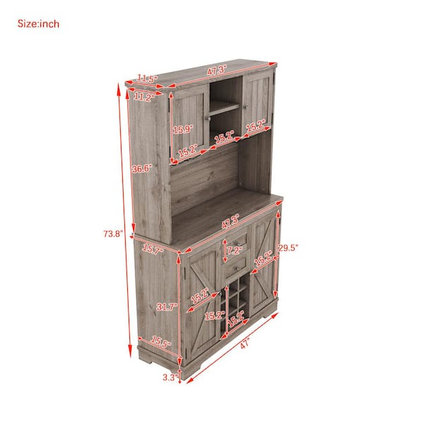 Cesicia Brown Wood 47 in. W Farmhouse Kitchen Pantry Cabinet