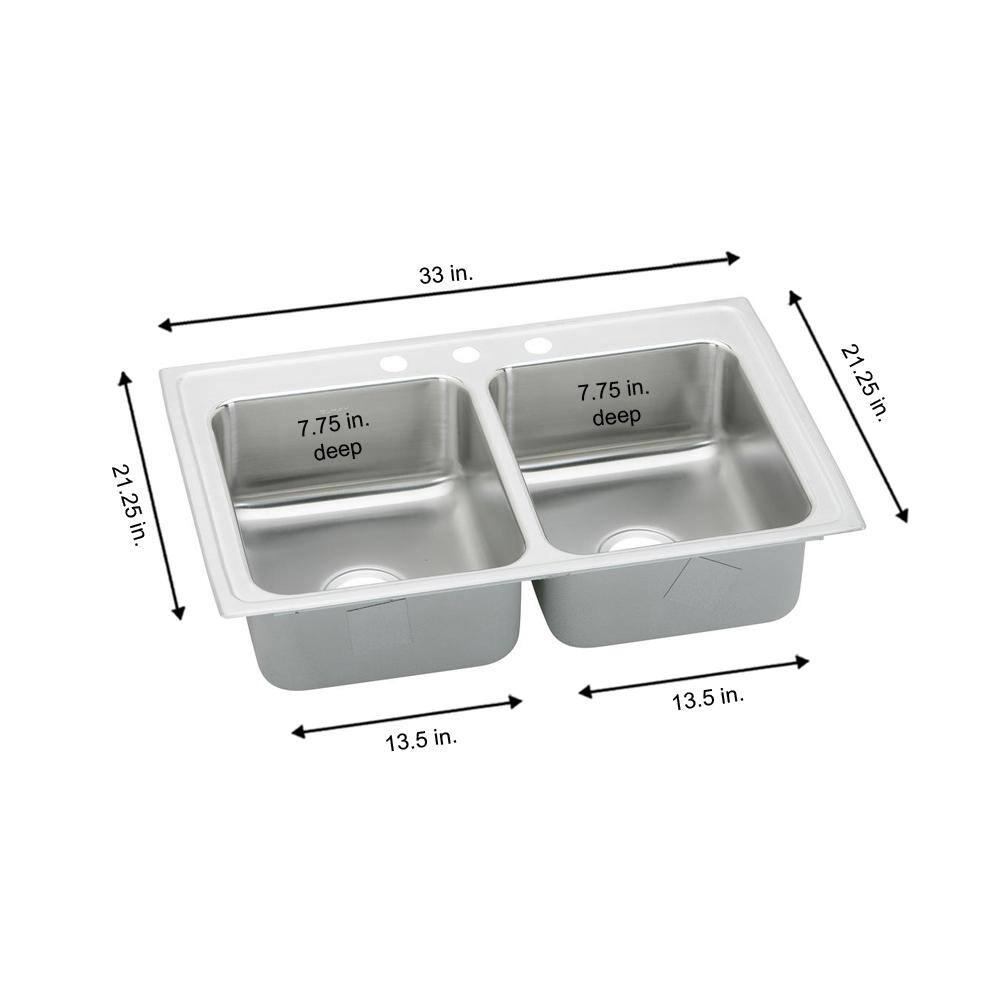 Lustertone 33" Stainless Steel Double Basin Drop-In Sink