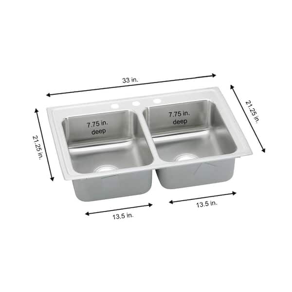 Lustertone Classic 33 in. Drop-in Double Bowl 18-Gauge Stainless Steel Kitchen Sink Only