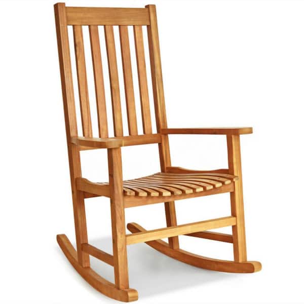 Clihome Natural Acacia Wood Outdoor Rocking Chair High Back Patio Rocking Chair