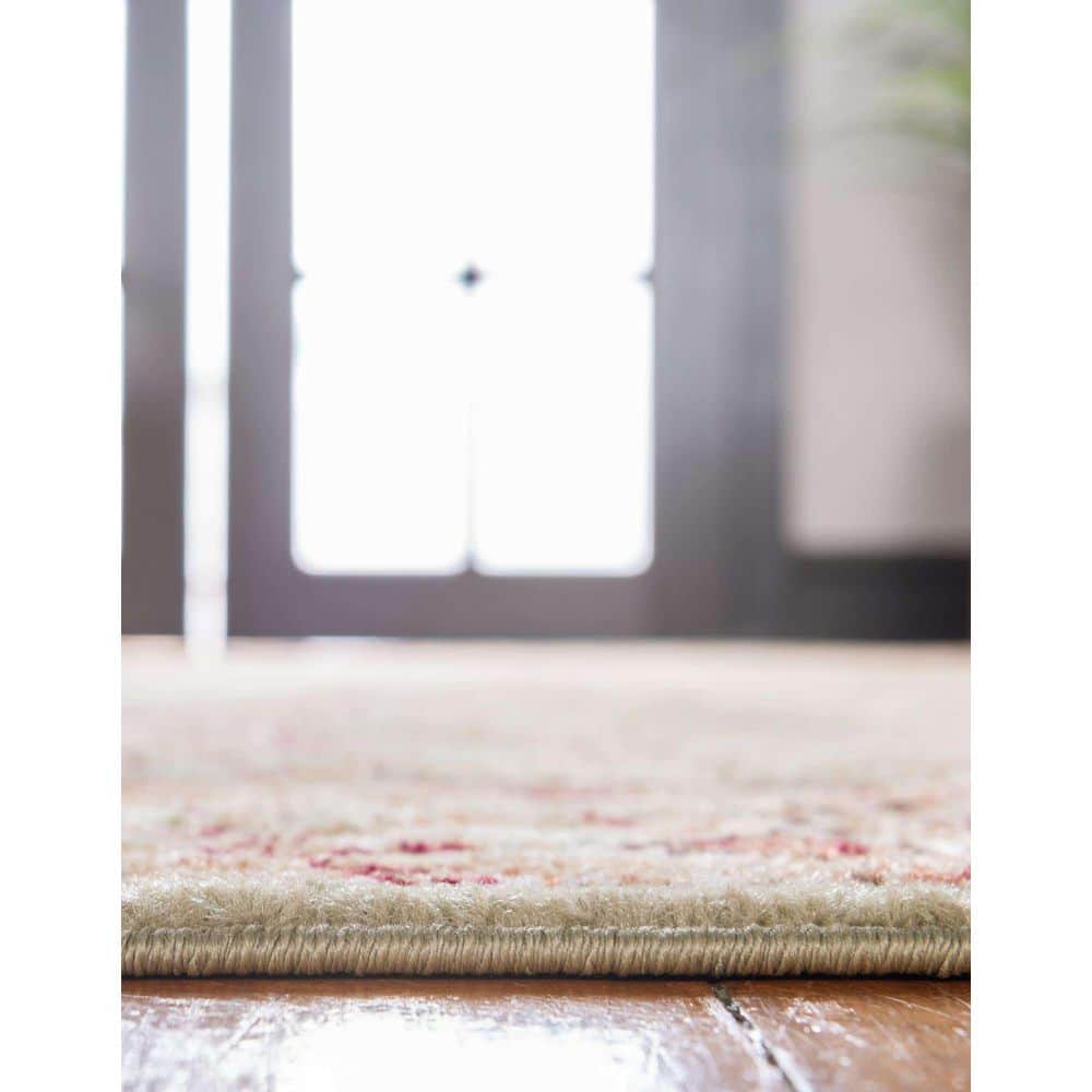 Light Green and Ivory Rectangular Synthetic Area Rug