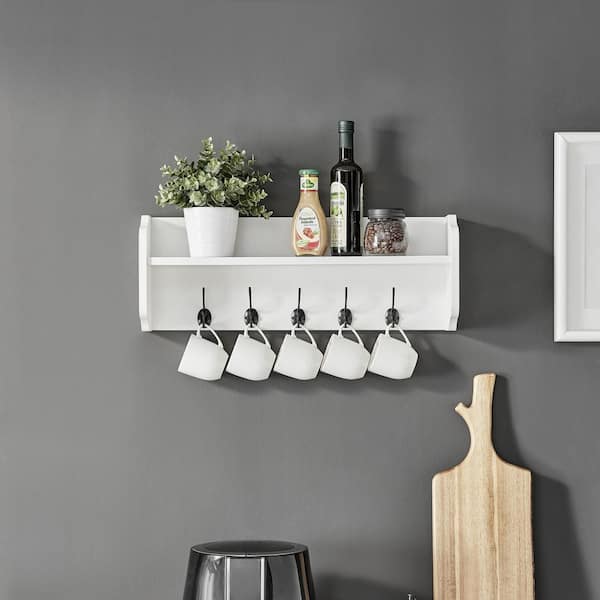 Candid Wall Shelf with Hooks, Modern Décor