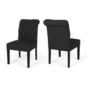Broxton Dark Grey and Matte Black Fabric Dining Chairs (Set of 2)