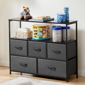 Salvador Grey 39.4 in. W 5-Drawer Dresser with Fabric Bins and Steel Frame TV Stand Chest of Drawers