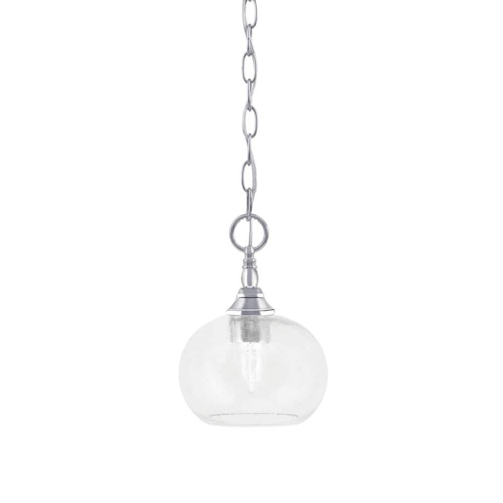 Elva 100-Watt 1-Light Chrome Shaded Pendant Light with 7 in. Clear Bubble G