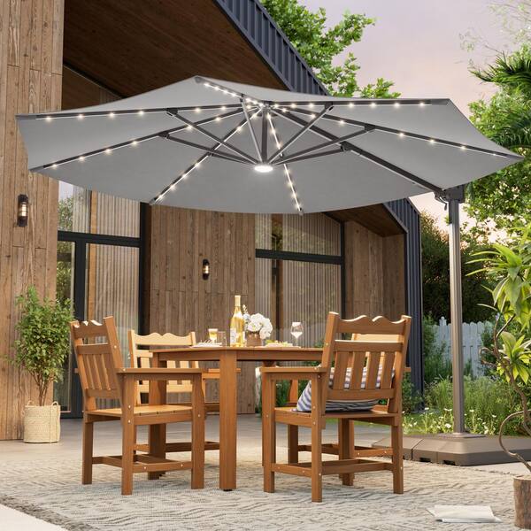 11 foot solar patio umbrella Outsunny 11ft Cantilever with Base Offset Crank Brown reaching up to 240 lbs JOYESERY 11 ft. Solar Powered
