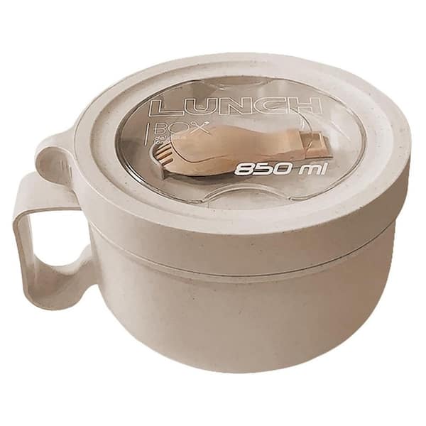 1-Piece Beige Wheat Straw Microwave Soup Mug with Lid, Easy-Grip Design for Soup, Rice, Cereal & More, BPA-Free