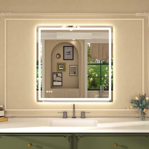 Twinkle 36 in. W x 36 in. H Rectangular Frameless Anti-Fog LED Dimmable Wall Bathroom Vanity Mirror in Polished Crystal