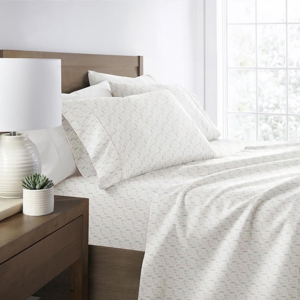 Becky Cameron 4-Piece Ivory Painted Meadow Microfiber Poly Patterned Sheet Set in Twin