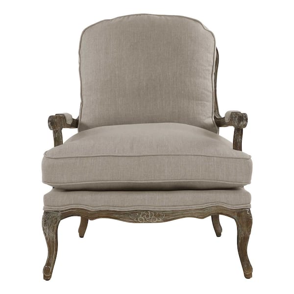EVERGLADE HOME Paighton Natural Textured Upholstery Solid Wood Weathered Gray Finish Accent Chair