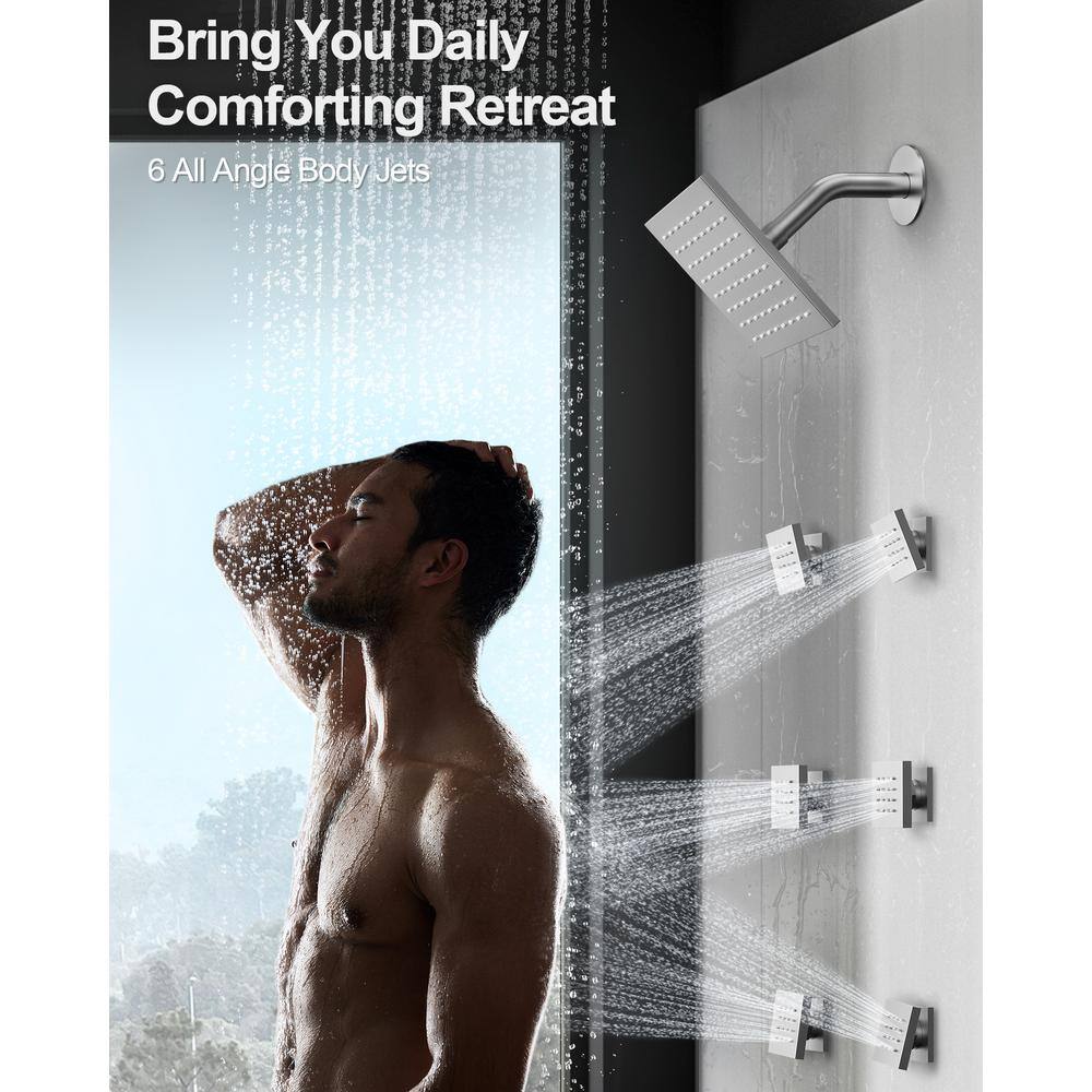 Brushed Nickel Dual Head LED Shower System with Bluetooth Speaker