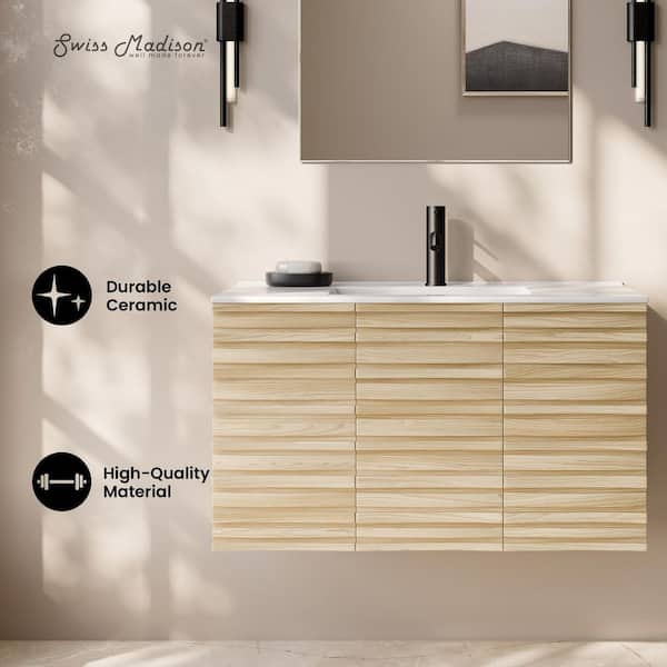 Cascade 36 in. Wall-Mounted Bath Vanity in Natural Oak with White Ceramic Sink Top