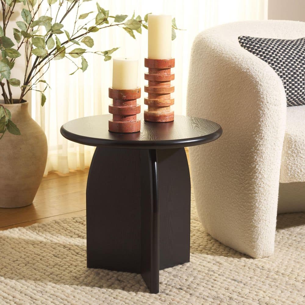Barazi 20 in. Black Wood Round End Table