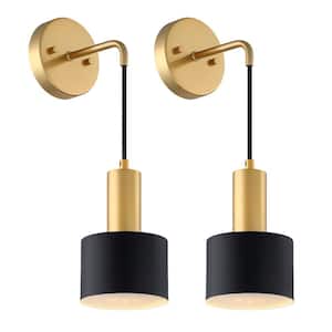 4.7 in. 1-Light Vintage Cordless Sconces Black Wall Lighting with Remote (Set of Two)