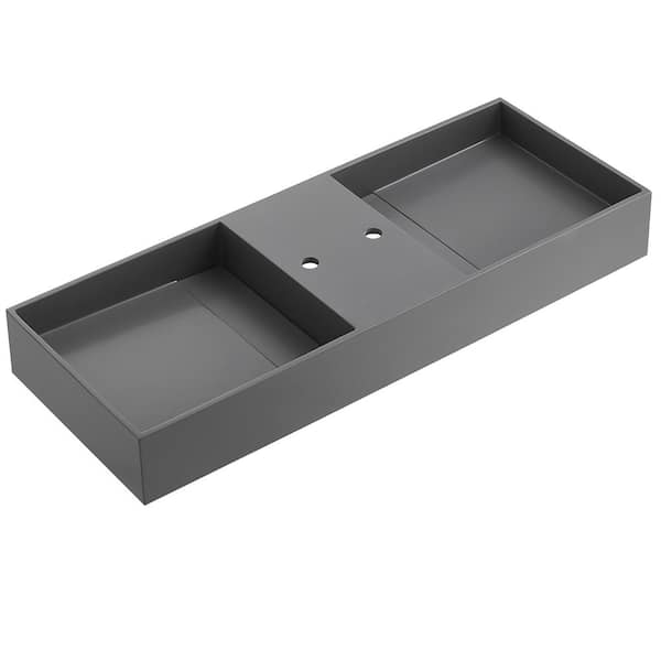 SERENE VALLEY 47 in. Wall-Mount or Countertop Bathroom Sink Double Bowls with Hidden Drains in Matte Gray