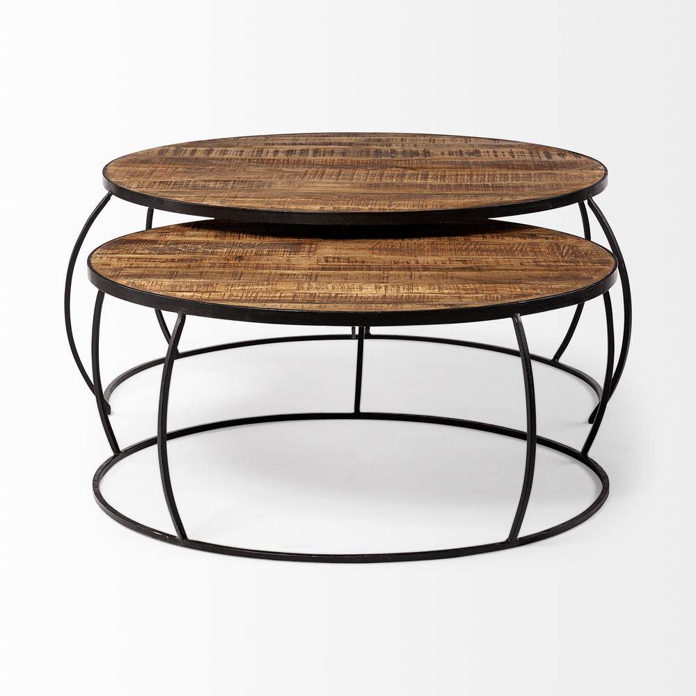 Clapp Round Dark Brown Wood Nesting Coffee Tables Set