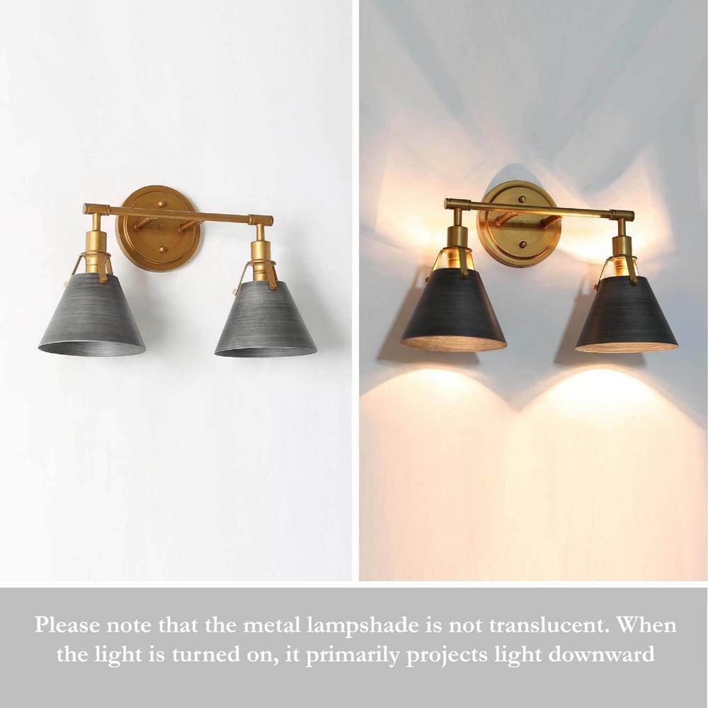 15.5" Brushed Gold and Gray Metal 2-Light Vanity Sconce