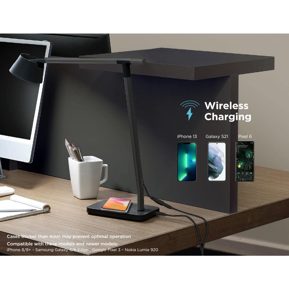 17" Adjustable Black Aluminum Smart Desk Lamp with Wireless Charging