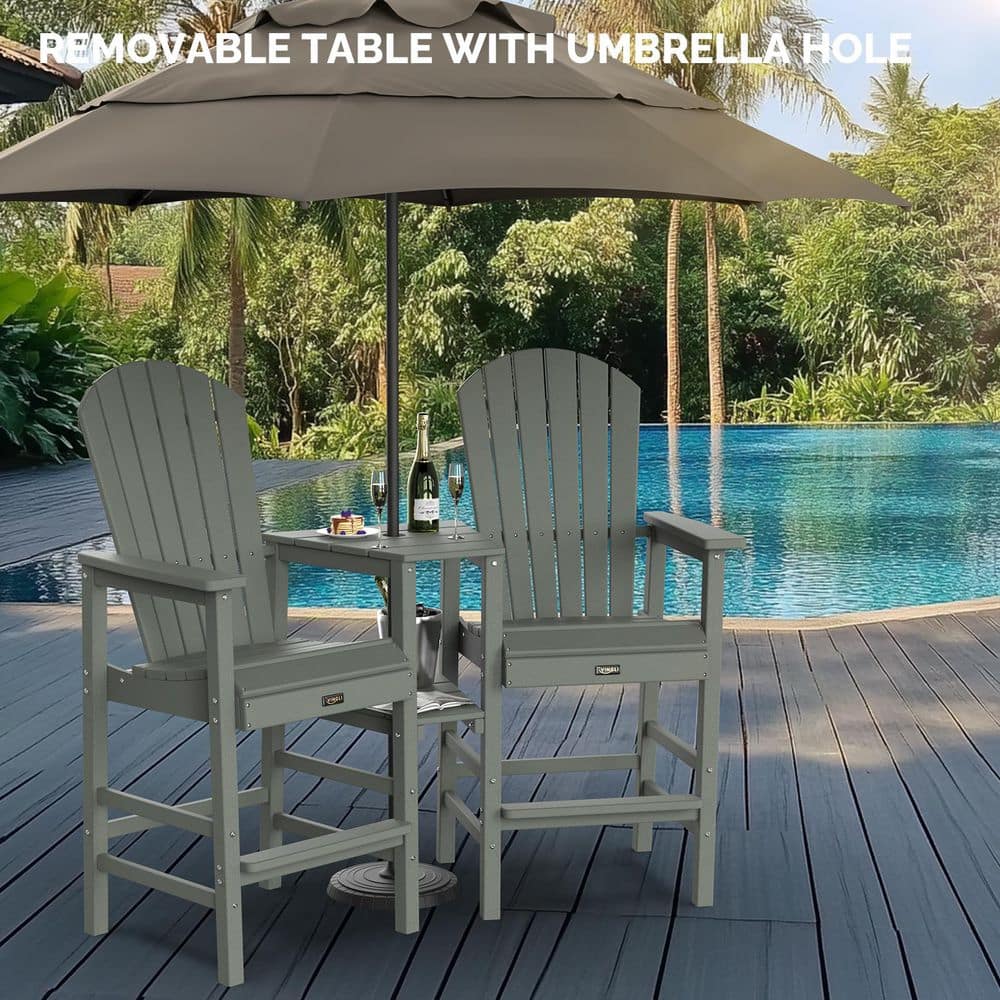 Gray HDPE Plastic Tall Adirondack Chairs Set of 2, Balcony Chair with Connecting Tray All-Weather Outdoor Bar Stools price history on PriceWatchPro