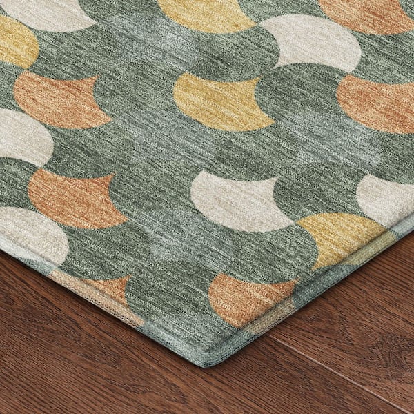 Mayfield Premium Machine Washable Abstract AMF2568 Basil 3 ft. x 5 ft. Area Rug