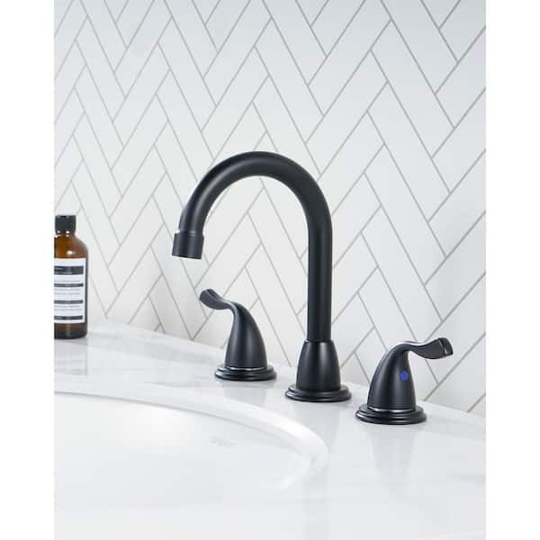 8 in. Widespread 2-Handle Bathroom Faucet with Pop-up Drain 3-Hole 360° Rotation Sink Faucet in Matte Black