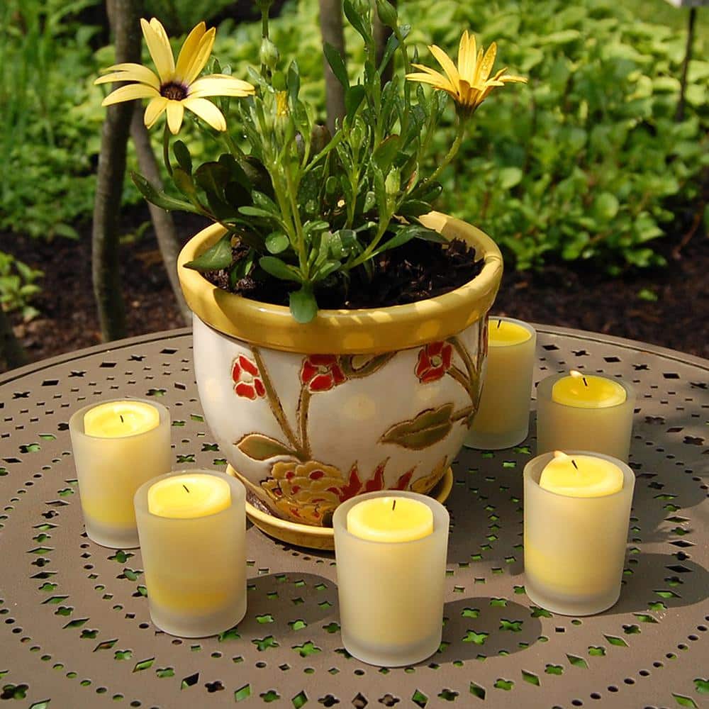 Citronella Scented Yellow Votive Candles in Frosted Glass Holders - Set of 12