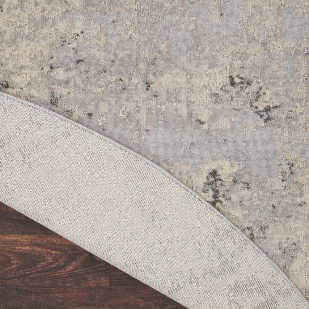 Rustic Grey and Beige Round Synthetic Abstract Rug 5'3"