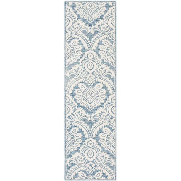 Blossom 2 ft. x 6 ft. Blue/Ivory Oriental Runner Rug