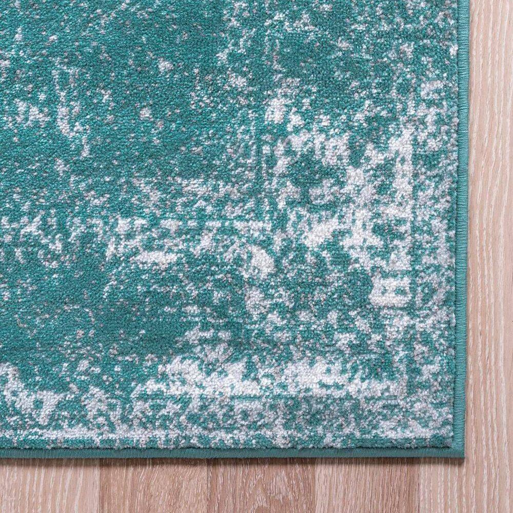 Turquoise Floral Motif Synthetic Indoor Area Rug