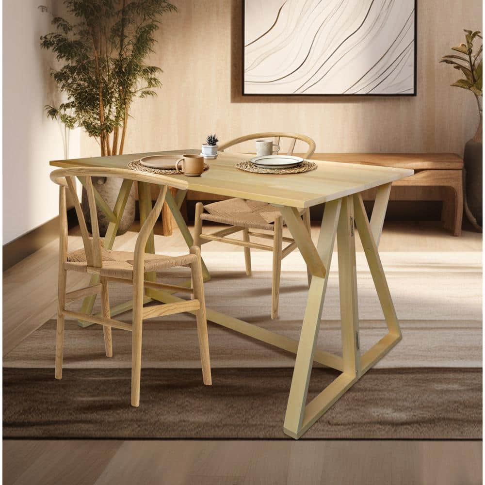 Natural Solid Basswood Folding Convertible Console Dining Table