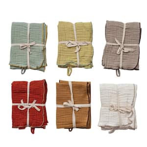 Multi-Color Waffle Knit Woven Double Cotton Cloth Tea Towels (Set of 6)