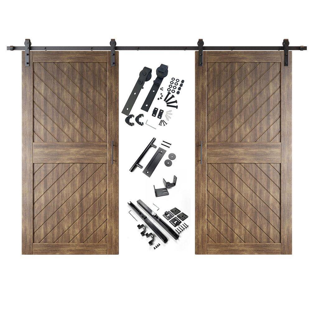 XT4 36 in. x 84 in. C-Panel Dark Walnut Slanted Stripe Design Double Pine Wood Sliding Barn Door with Hardware Kit price history on PriceWatchPro