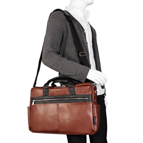 McKlein Southport 17 Leather, Two-Tone, Dual-Compartment, Laptop & Tablet Briefcase Brown