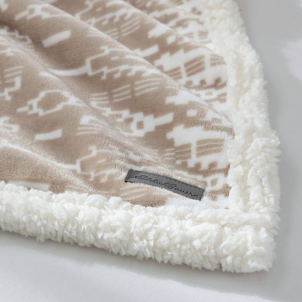 Brown Reversible Fleece and Sherpa Throw Blanket