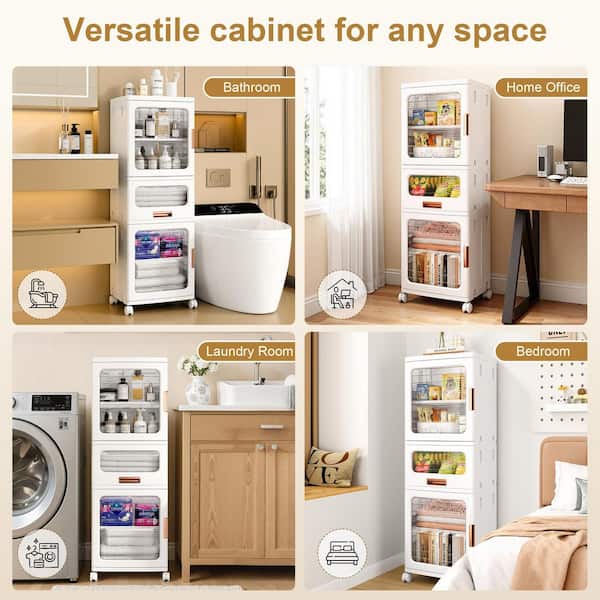 VECELO Modern Accent Storage Cabinet with Doors & Wheels, Multi