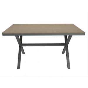 59 in. L x 36 in. W x 30 in. H Outdoor Dining Table with Aluminum X-leg Structure in Brown for 4-6 People