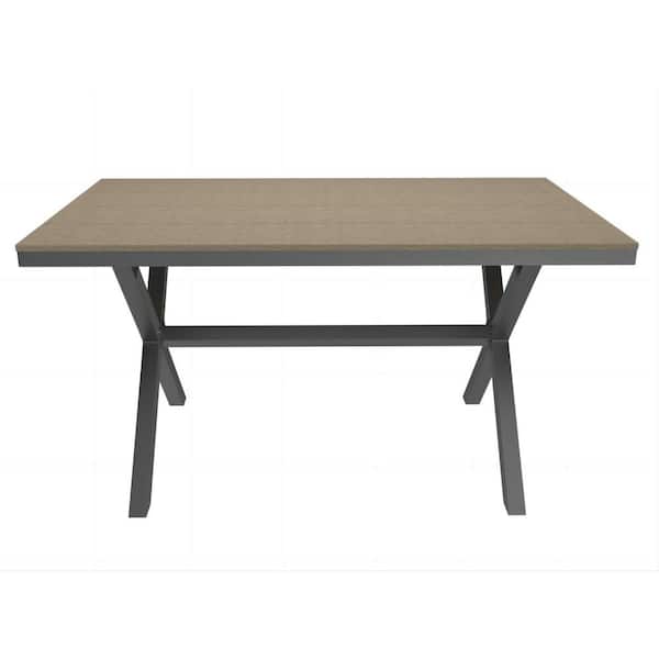 Clihome 59 in. L x 36 in. W x 30 in. H Outdoor Dining Table with Aluminum X-leg Structure in Brown for 4-6 People