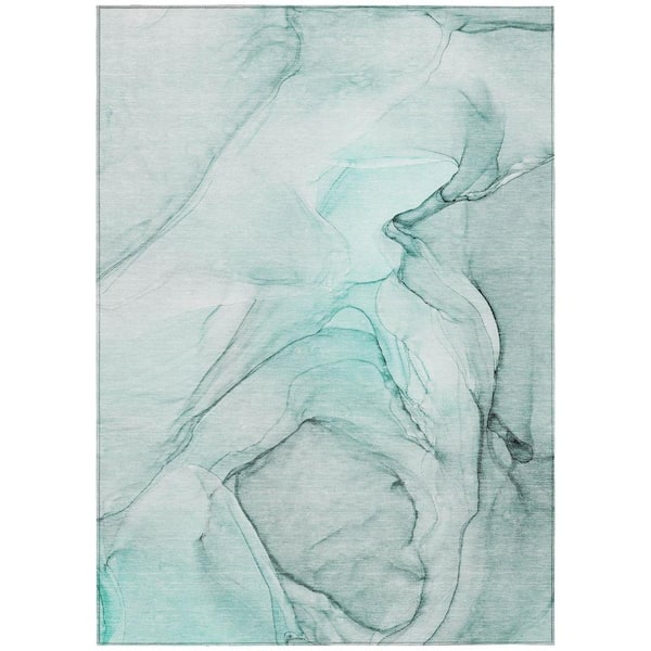 HomeRoots Teal 3 ft. x 5 ft. Abstract Indoor / Outdoor Area Rug ...