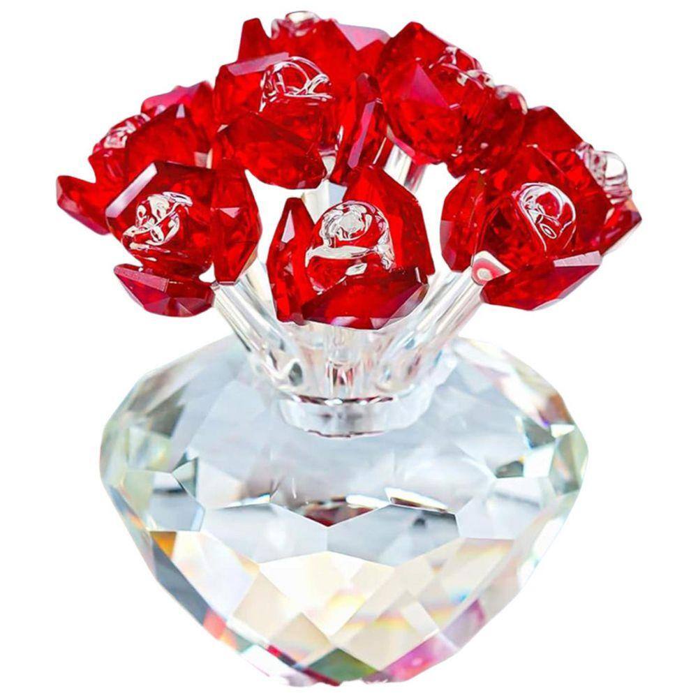 4 in. Red Crystal Rose Figurine: Glass Flower Bouquet Gift for