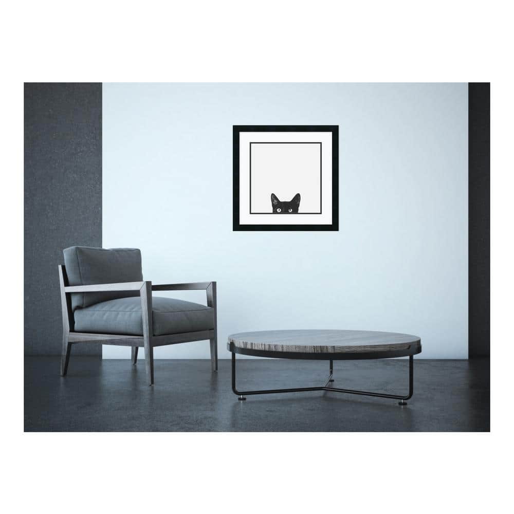Curiosity Black Cat Framed Art Print in Black Wood
