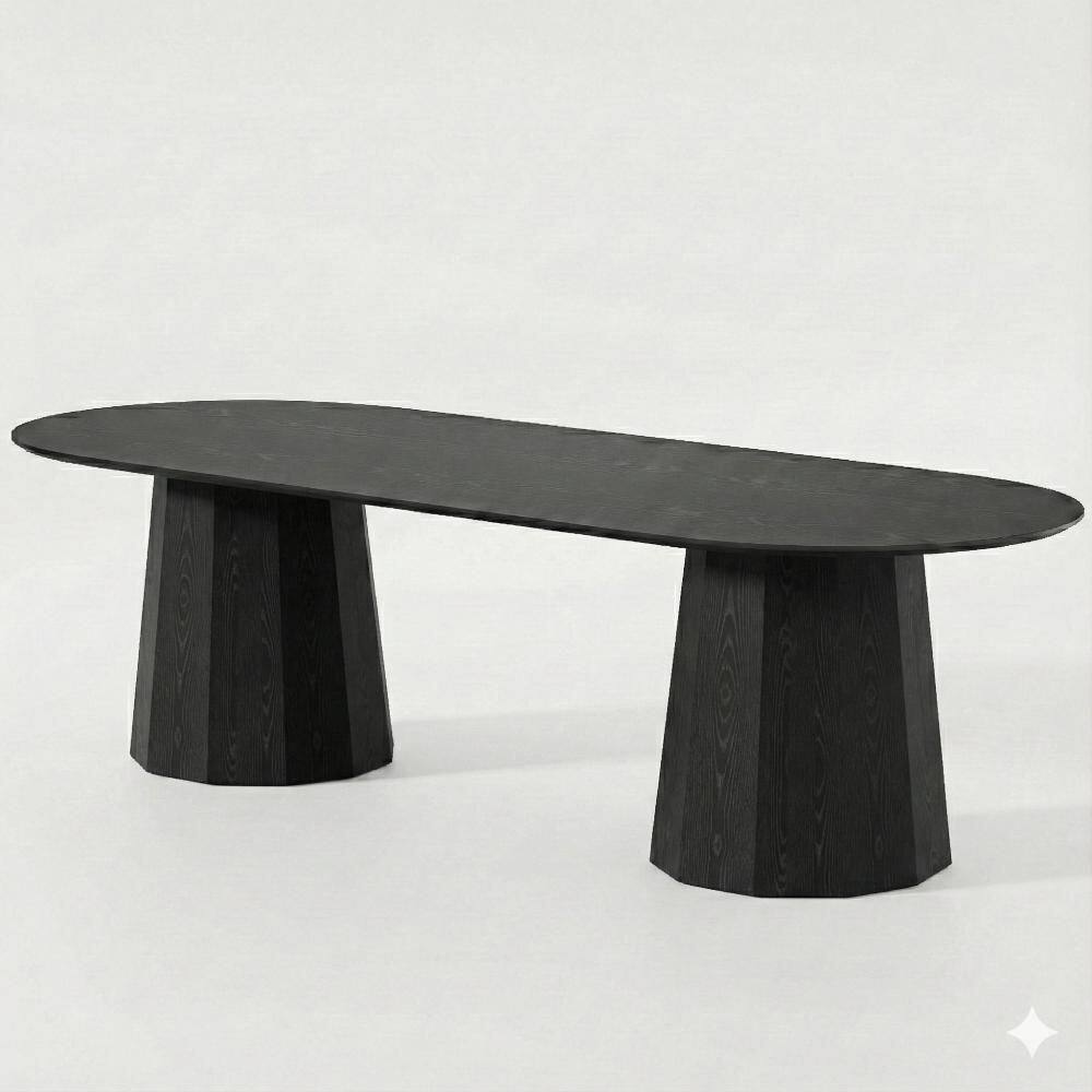 Oval Black Wooden Solid Wood 86 in. Double Pedestal Base Wood Dining Table (Seats 10)