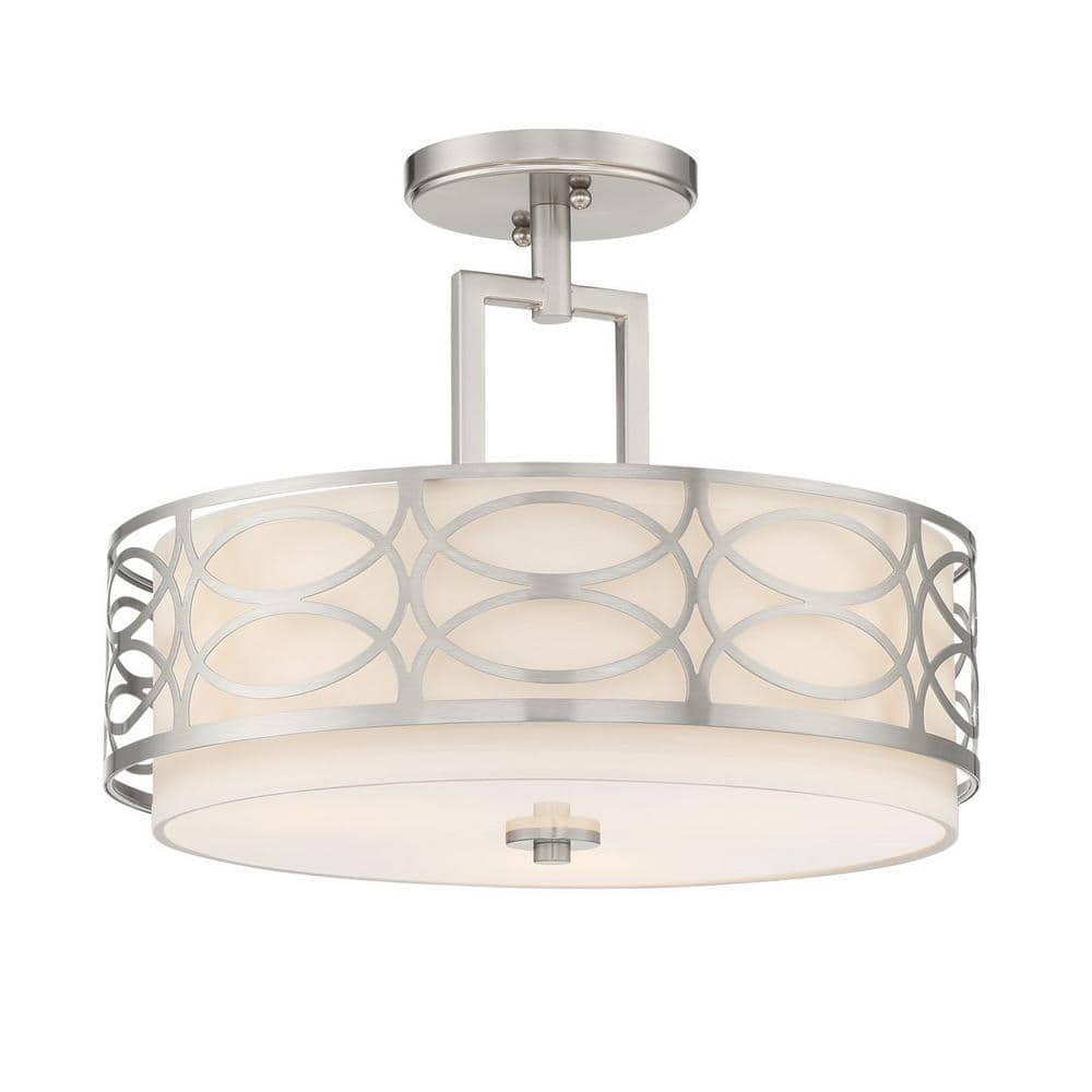Sienna 15" Brushed Nickel Drum Ceiling Light with White Fabric Shade