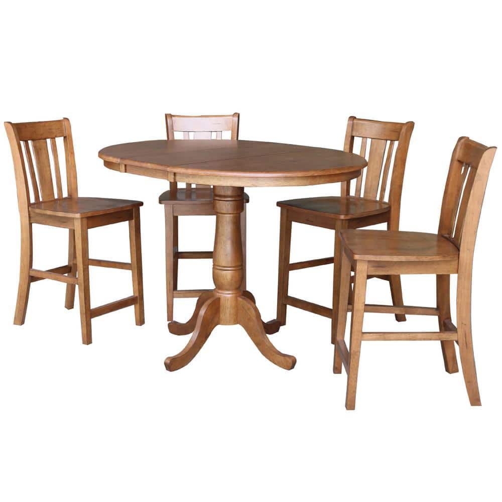 International Concepts Distressed Oak 48 in. Oval Dining Table with 4-Counter-Height Stools (5-Piece) -  K42-36RXT-6B-S102-4